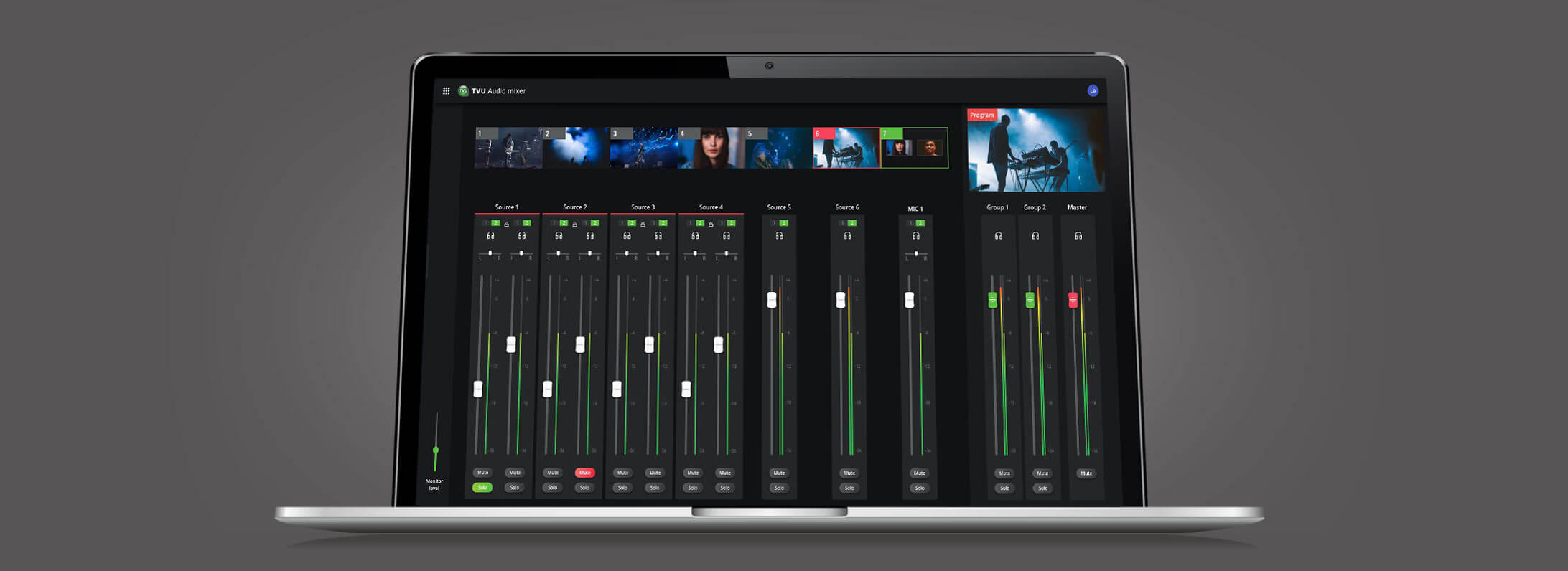 Cloud-based live video production software with professional audio mixer